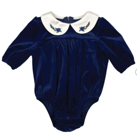 Maniere Velvet Butter Peter Pan Collar Romper, Navy -  Size 2Y, BARELY WORN - Picture 1 of 2